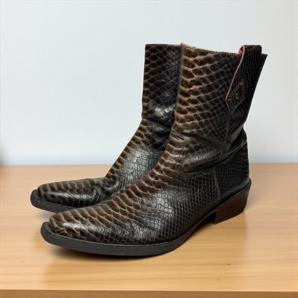 Men’s ALDO Leather Snake Embossed Square Toe Ankle Boots Brown size 40 (7.5) - Picture 1 of 13